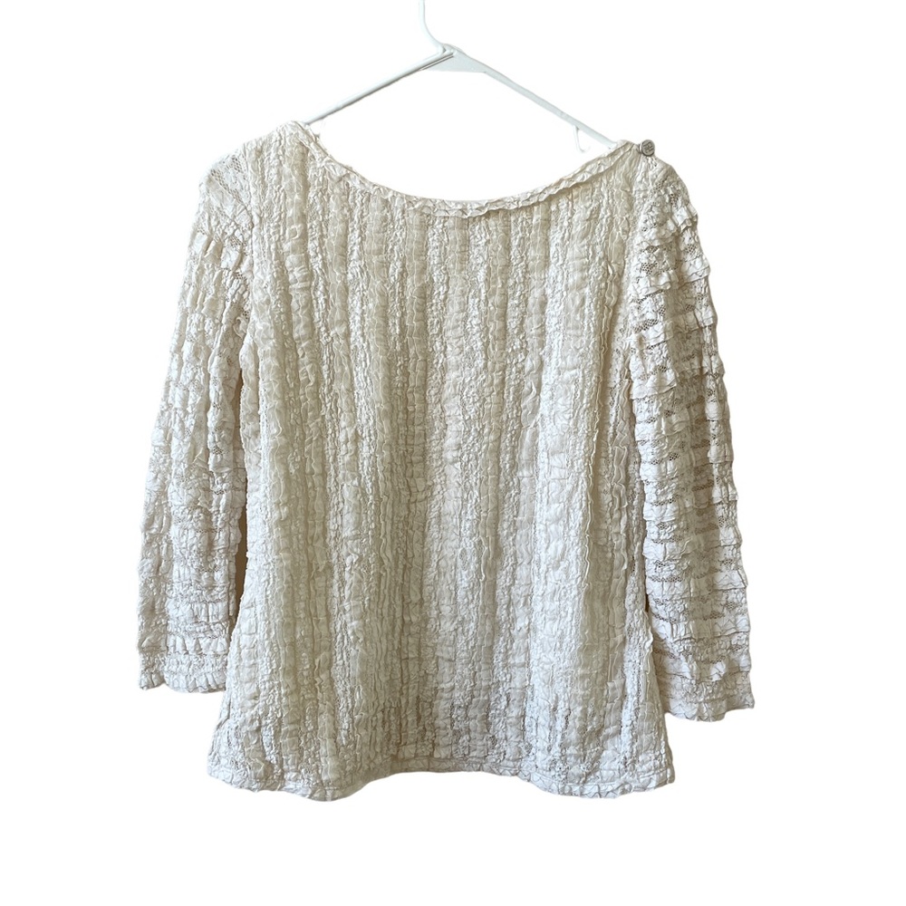 CAROLINA HERRERA IVORY PULLOVER 3/4 SLEEVES CROCHET RUFFLE SCOOPE NECK MEDIUM
